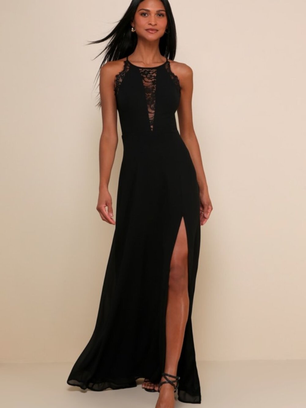 Lulus Romantic Mood Black Lace Sleeveless Maxi Dress - Size XS